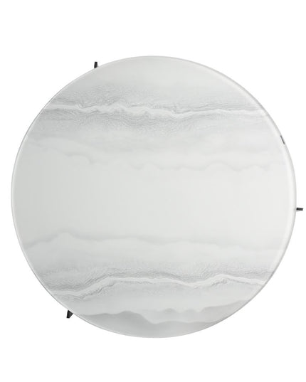 40" White and Black Glass and Iron Round Frame Coffee Table