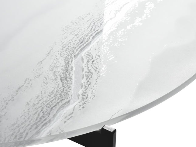 40" White and Black Glass and Iron Round Frame Coffee Table