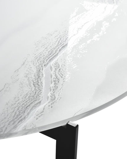 40" White and Black Glass and Iron Round Frame Coffee Table