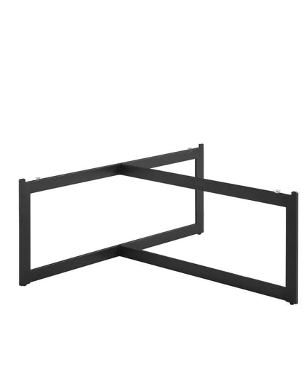 40" White and Black Glass and Iron Round Frame Coffee Table