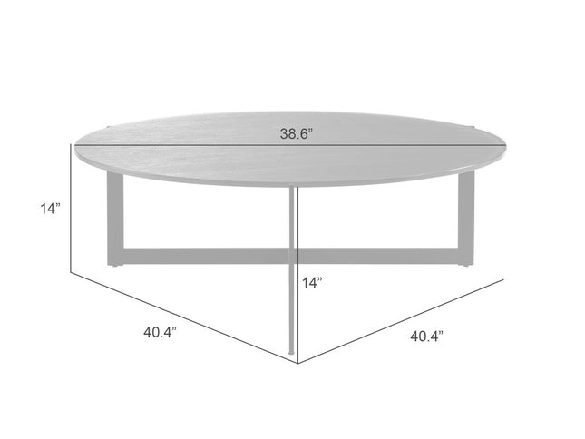 40" White and Black Glass and Iron Round Frame Coffee Table