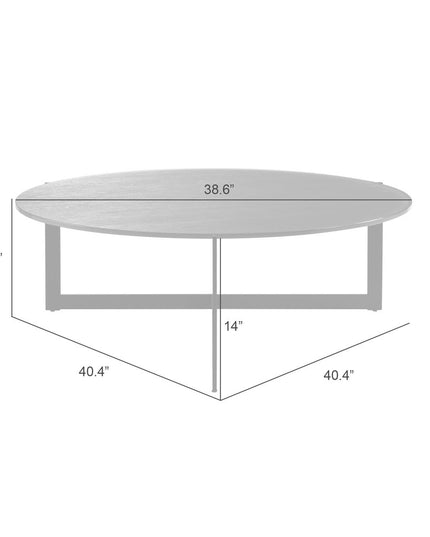 40" White and Black Glass and Iron Round Frame Coffee Table