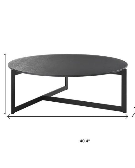 40" Gray and Black Glass and Iron Round Frame Coffee Table