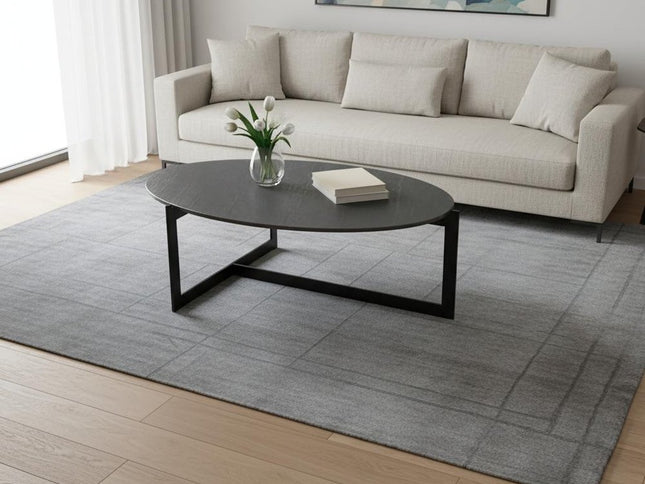 40" Gray and Black Glass and Iron Round Frame Coffee Table