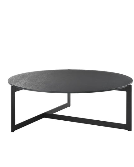 40" Gray and Black Glass and Iron Round Frame Coffee Table