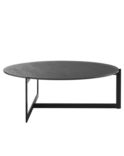 40" Gray and Black Glass and Iron Round Frame Coffee Table