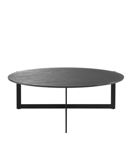 40" Gray and Black Glass and Iron Round Frame Coffee Table