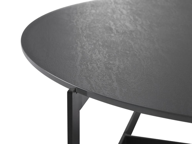 40" Gray and Black Glass and Iron Round Frame Coffee Table