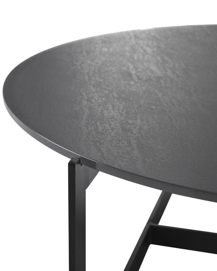 40" Gray and Black Glass and Iron Round Frame Coffee Table