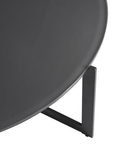 40" Gray and Black Glass and Iron Round Frame Coffee Table