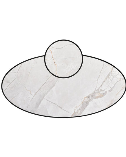 53" White and Black Sintered Stone and Iron Oval Coffee Table With Shelf