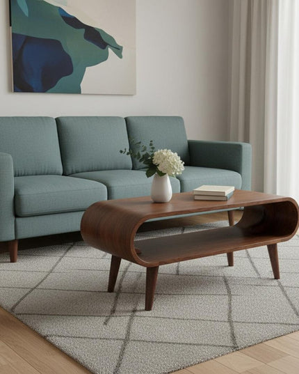 35" Chestnut Solid Wood Coffee Table With Shelf