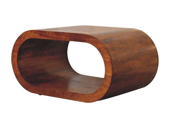 32" Chestnut Solid Wood Floor Shelf Coffee Table With Shelf