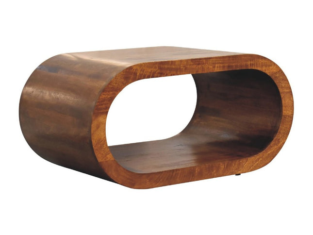 32" Chestnut Solid Wood Floor Shelf Coffee Table With Shelf