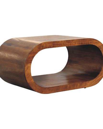 32" Chestnut Solid Wood Floor Shelf Coffee Table With Shelf