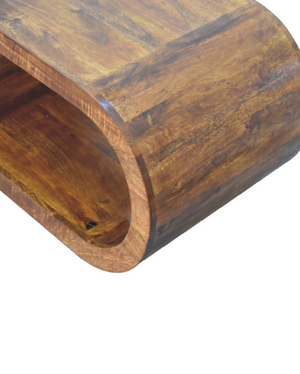 32" Chestnut Solid Wood Floor Shelf Coffee Table With Shelf
