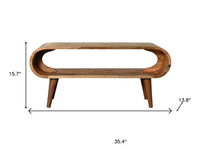 35" Oak Solid Wood Coffee Table With Shelf