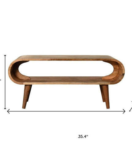 35" Oak Solid Wood Coffee Table With Shelf