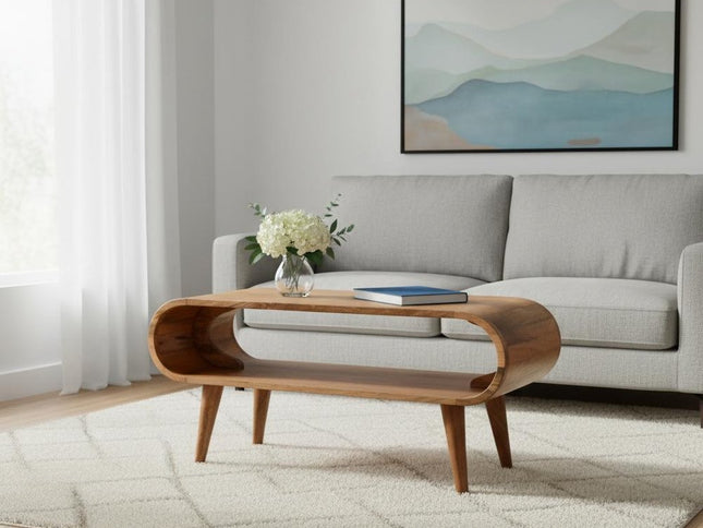 35" Oak Solid Wood Coffee Table With Shelf