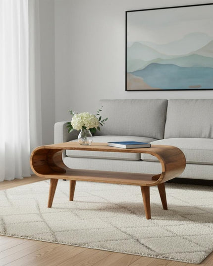 35" Oak Solid Wood Coffee Table With Shelf