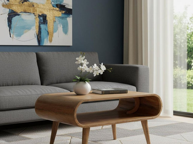 32" Oak Solid Wood Coffee Table With Shelf