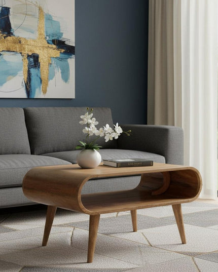 32" Oak Solid Wood Coffee Table With Shelf