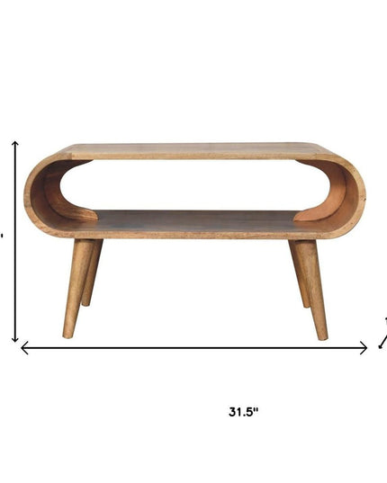 32" Oak Solid Wood Coffee Table With Shelf