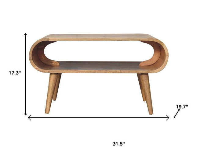 32" Oak Solid Wood Coffee Table With Shelf