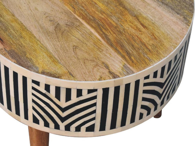 32" Black Bone and Oak Solid Wood Oval Coffee Table With Two Drawers