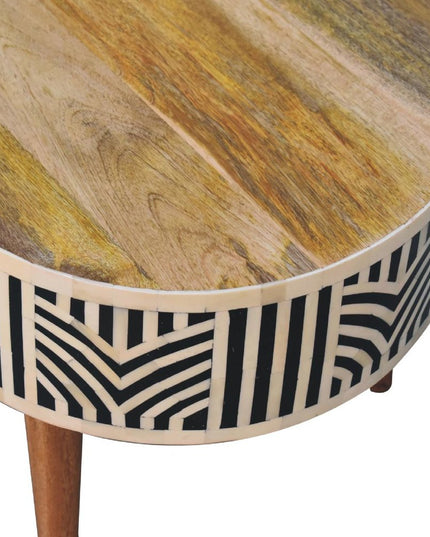 32" Black Bone and Oak Solid Wood Oval Coffee Table With Two Drawers