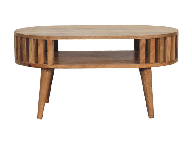 32" Oak Solid Wood Oval Coffee Table With Shelf