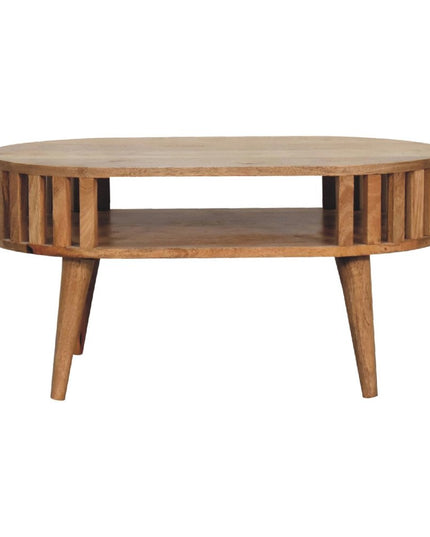 32" Oak Solid Wood Oval Coffee Table With Shelf