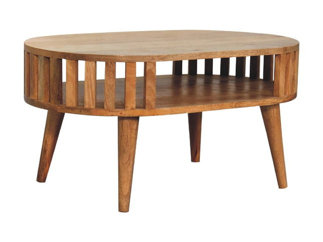 32" Oak Solid Wood Oval Coffee Table With Shelf