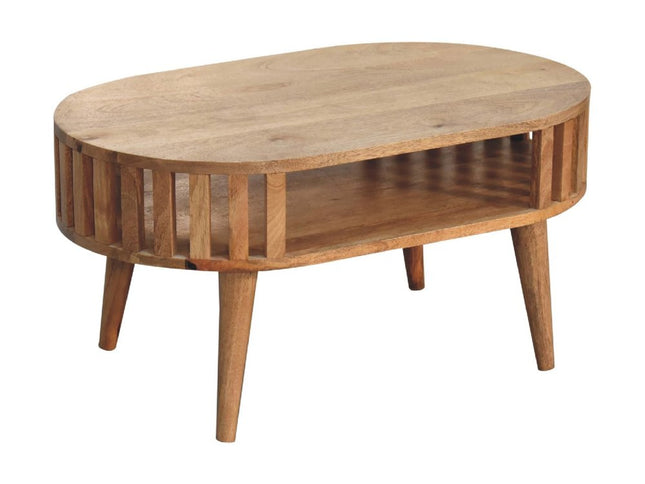 32" Oak Solid Wood Oval Coffee Table With Shelf