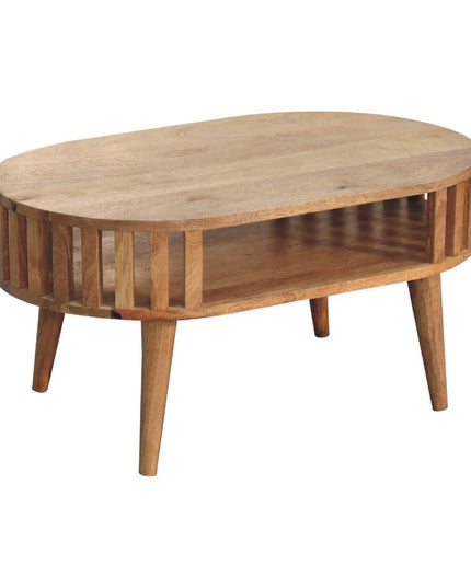 32" Oak Solid Wood Oval Coffee Table With Shelf