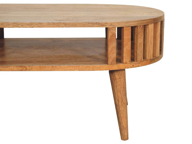 32" Oak Solid Wood Oval Coffee Table With Shelf