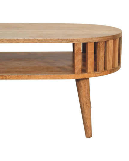 32" Oak Solid Wood Oval Coffee Table With Shelf