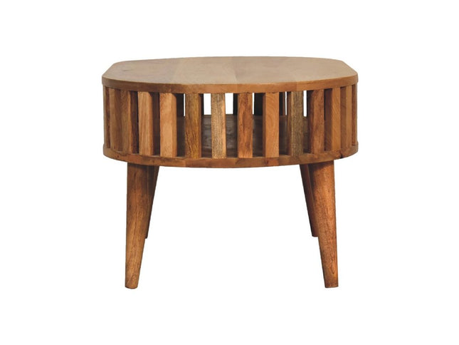 32" Oak Solid Wood Oval Coffee Table With Shelf