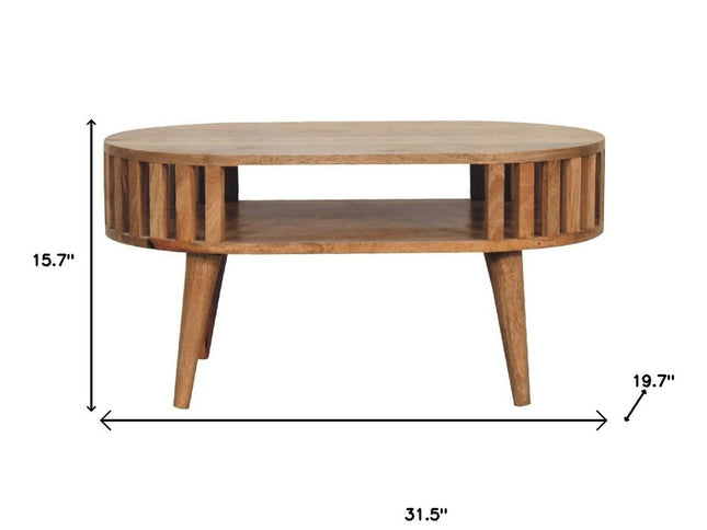 32" Oak Solid Wood Oval Coffee Table With Shelf