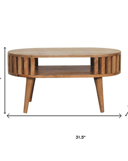 32" Oak Solid Wood Oval Coffee Table With Shelf