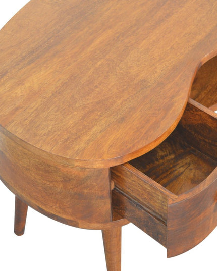 32" Chestnut Solid Wood Free Form Coffee Table With Drawer And Shelf