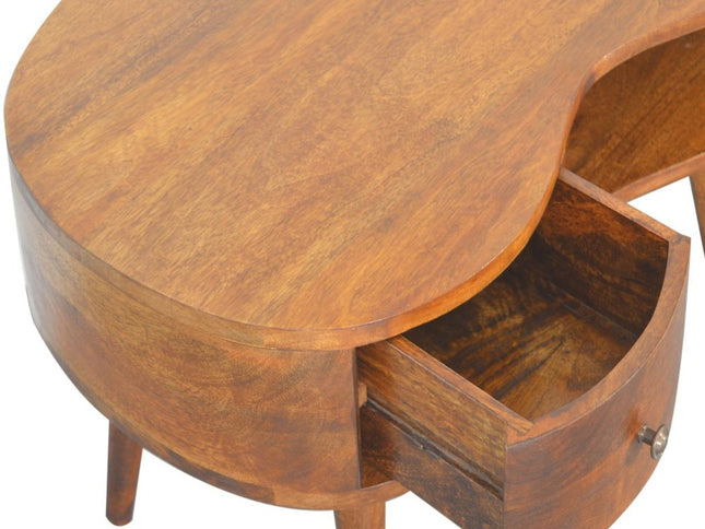 32" Chestnut Solid Wood Free Form Coffee Table With Drawer And Shelf