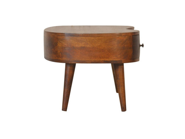 32" Chestnut Solid Wood Free Form Coffee Table With Drawer And Shelf