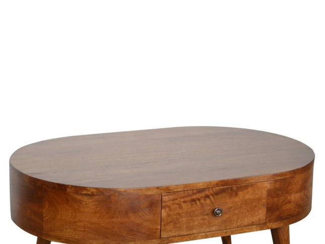 34" Chestnut Solid Wood Oval Coffee Table With Two Drawers