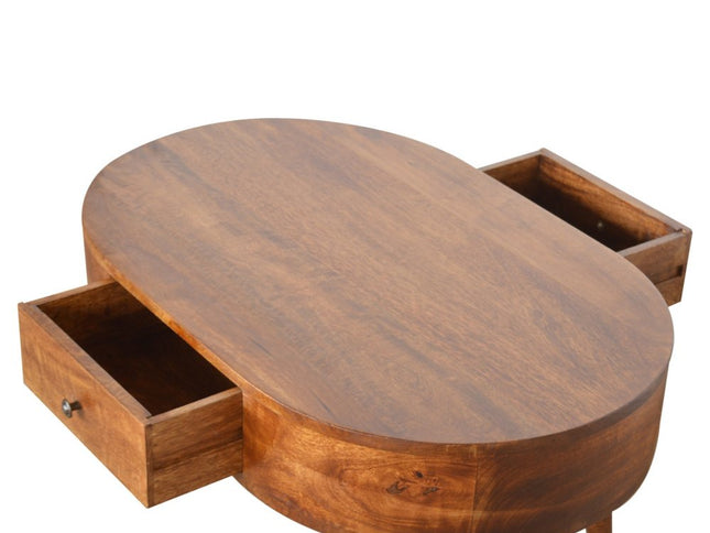 34" Chestnut Solid Wood Oval Coffee Table With Two Drawers