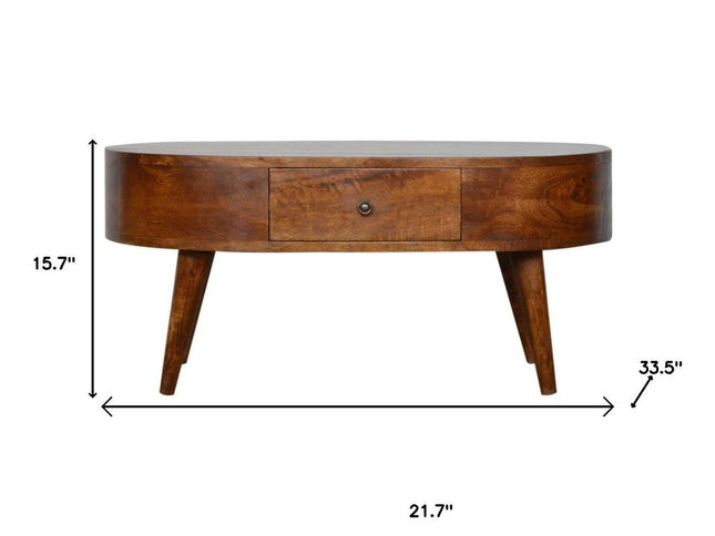 34" Chestnut Solid Wood Oval Coffee Table With Two Drawers
