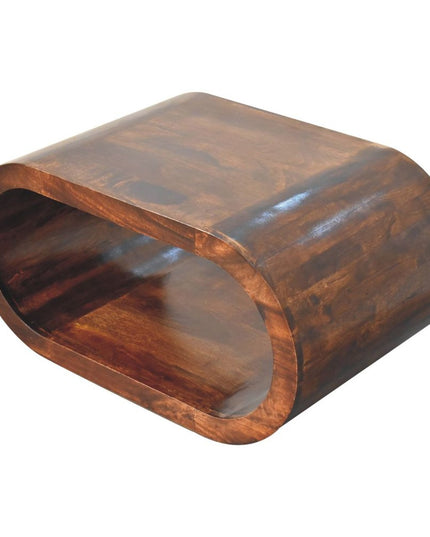 32" Walnut Solid Wood Floor Shelf Coffee Table With Shelf