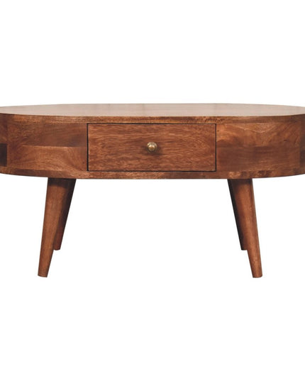 33" Natural Solid Wood Oval Coffee Table With Drawer