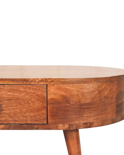 33" Natural Solid Wood Oval Coffee Table With Drawer