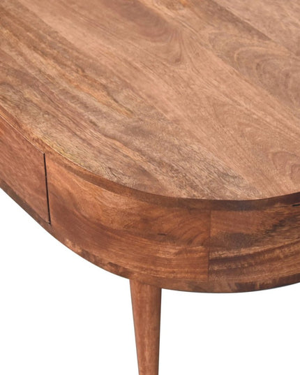 33" Natural Solid Wood Oval Coffee Table With Drawer